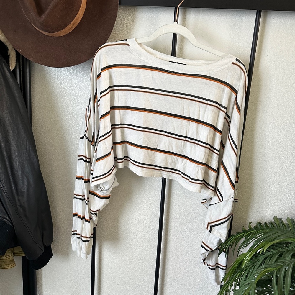 Urban outfitters out from under stripe oversized cropped long sleeve T-shirt tee
